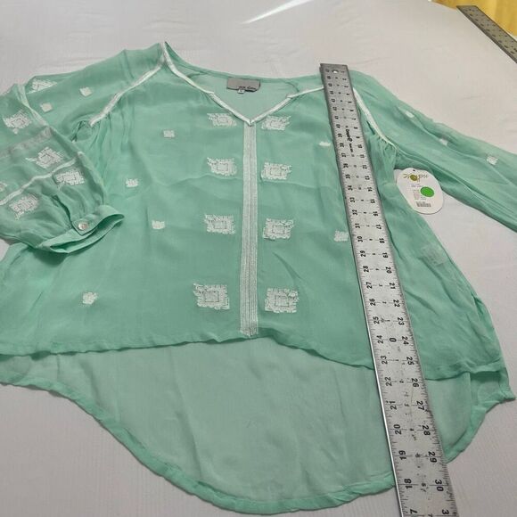 NWT Chloe Oliver Anthropologie Monica Blouse Embroidered Mint Top Size Large New - Picture 6 of 12